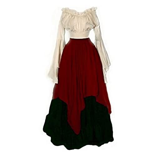 Guiran Damen Retro Mittelalter Swing Abendkleid Langarm Kleid Damen Literarisches Kleid Anzug Court Elegant Gothic Cocktail Spitzenkleid Korsett Ballkleid Kostüm Glockenärmel Kostüm von Guiran