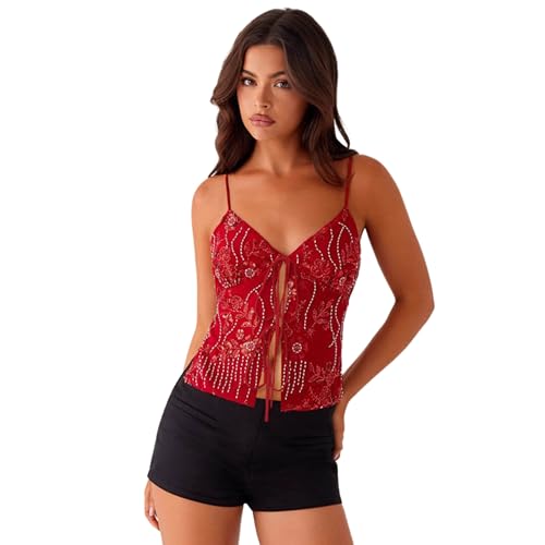 Guiran Damen Y2K Sommer Top – Glitzerndes Halterneck Crop Top mit Pailletten, Blumenmuster & Perlen, Sexy Rückenfrei Camisole Top Guiran Damen Y2K Sommer Top – Glitzerndes Halterneck Crop Top mit Pailletten, Blumenmuster & Perlen, Sexy Rückenfrei Camisole Top von Guiran