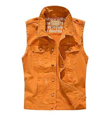 Guiran Herren Ärmellos Jeansjacke Weste Denim Jeans Weste Bikerweste Jeansweste Orange 2XL Guiran Herren Ärmellos Jeansjacke Weste Denim Jeans Weste Bikerweste Jeansweste Orange 2XL von Guiran