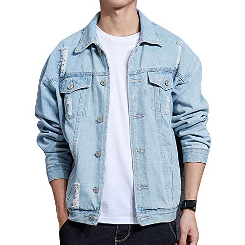 Guiran Herren Jeansjacke Ripped Denim Jacket, Oversize Destroyed Look Jacke HellblauJ06 M von Guiran