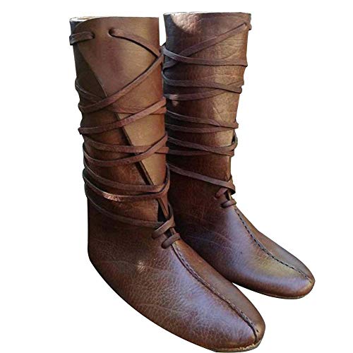 Guiran Herren Mittelalter Schuhe Stiefel Piratenstiefel Für Halloween Und Motto-Partys Braun 39CM von Guiran