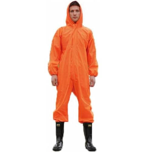 Guiran Herren wasserdichte Overalls mit Kapuze Regen Overalls Arbeitskleidung Regenmantel Sicherheit Anzüge Orange 4XL von Guiran