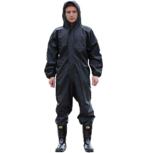 Guiran Herren wasserdichte Overalls mit Kapuze Regen Overalls Arbeitskleidung Regenmantel Sicherheit Anzüge Schwarz 3XL von Guiran