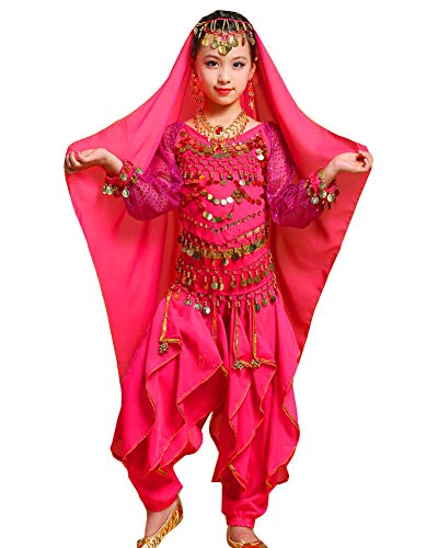 Guiran Kinder Mädchens Damen Faschings-Kostüm Indische Bauchtänzerin Kostüme Rose M Höhengeeignet 101-120CM von Guiran