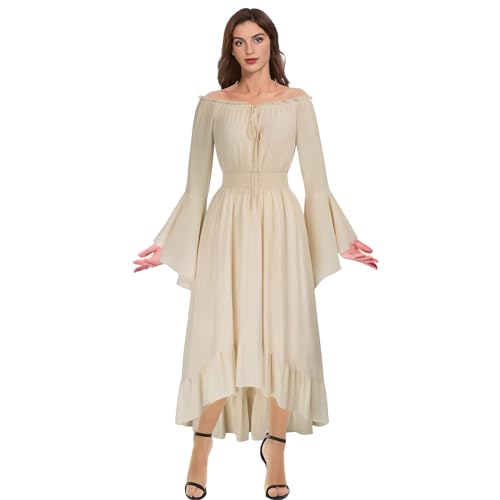 Guiran Mittelalterliches Damenkleid mit gesmokter Taille und gerüschtem Rock - Renaissance Kostüm Vintage Retro Stil Mittelalter Kleid von Guiran