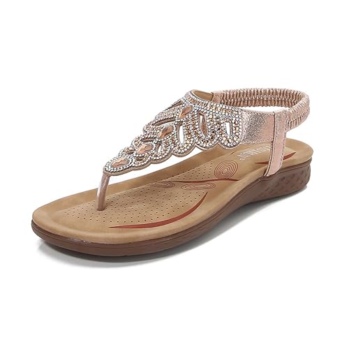 Guiran Sommerliche Damen Sandalen mit Glitzer – Bequeme Offene Schuhe mit Strass für Strand, Alltag und Party von Guiran