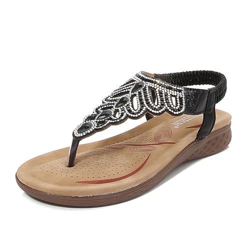 Guiran Sommerliche Damen Sandalen mit Glitzer – Bequeme Offene Schuhe mit Strass für Strand, Alltag und Party von Guiran