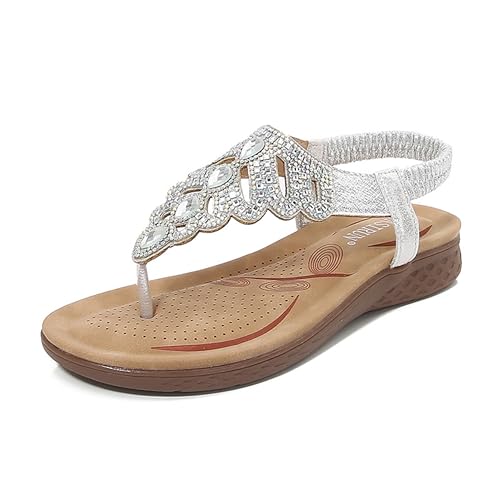 Guiran Sommerliche Damen Sandalen mit Glitzer – Bequeme Offene Schuhe mit Strass für Strand, Alltag und Party von Guiran