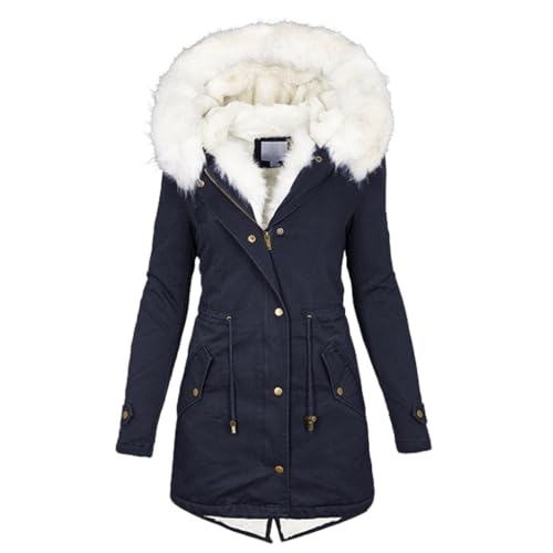 Guiran Winterjacke Damen Lang - Warmer Mantel mit Kapuze, Winterparka mit Reißverschluss, Slim-Fit Plüschjacke mit Kordelzug und Taschen von Guiran