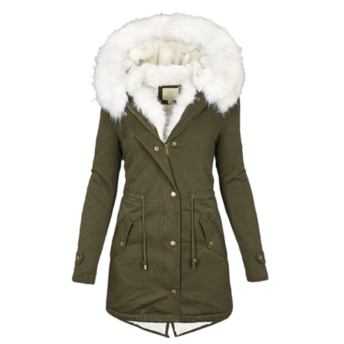 Guiran Winterjacke Damen Lang - Warmer Mantel mit Kapuze, Winterparka mit Reißverschluss, Slim-Fit Plüschjacke mit Kordelzug und Taschen von Guiran