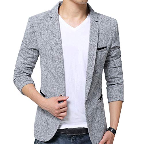 Herren Anzugjacke Casual Freizeit Sakko Business Blazer Slim Fit Grau M von Guiran