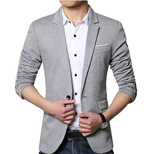 Herren Sakko Slim Fit Freizeit Blazer Casual Männer Business Anzug Jacke Grau M von Guiran