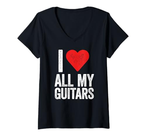 Damen Ich Liebe alle Meine Gitarren für Sammler Gitarrist T-Shirt mit V-Ausschnitt Damen Ich Liebe alle Meine Gitarren für Sammler Gitarrist T-Shirt mit V-Ausschnitt von Guitar Apparel & Gifts by eleventeez