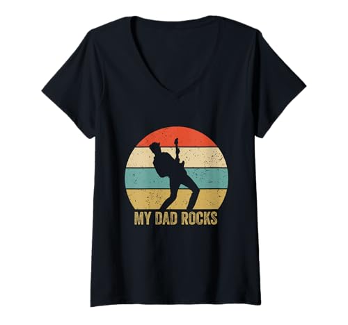 Damen My Dad Rocks Vintage Guitar Daddy - Lustiger Vatertag für Kinder T-Shirt mit V-Ausschnitt von Guitar Dad Apparel for Men