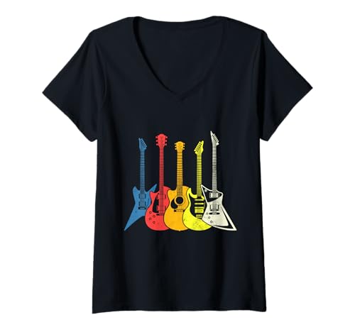 Damen Gitarrenmusiker Gitarren Spieler Geschenke T-Shirt mit V-Ausschnitt Damen Gitarrenmusiker Gitarren Spieler Geschenke T-Shirt mit V-Ausschnitt von Guitar Instrument Playing Guitarist Gifts