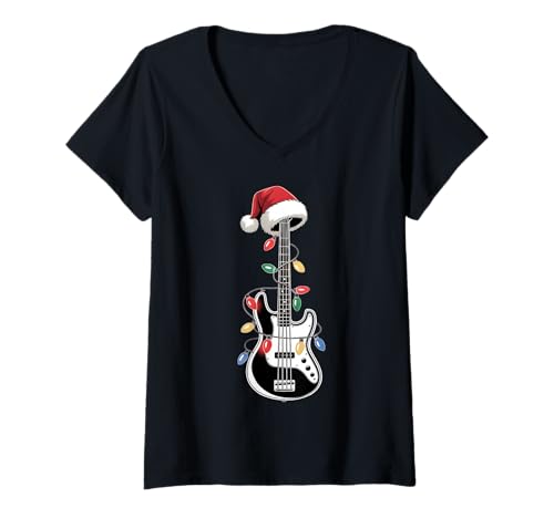 Damen Gitarre Weihnachtsmann Weihnachtsbeleuchtung Bassist Gitarristen Musik Männer T-Shirt mit V-Ausschnitt Damen Gitarre Weihnachtsmann Weihnachtsbeleuchtung Bassist Gitarristen Musik Männer T-Shirt mit V-Ausschnitt von Guitar Player Christmas Musician Pajamas For Xmas