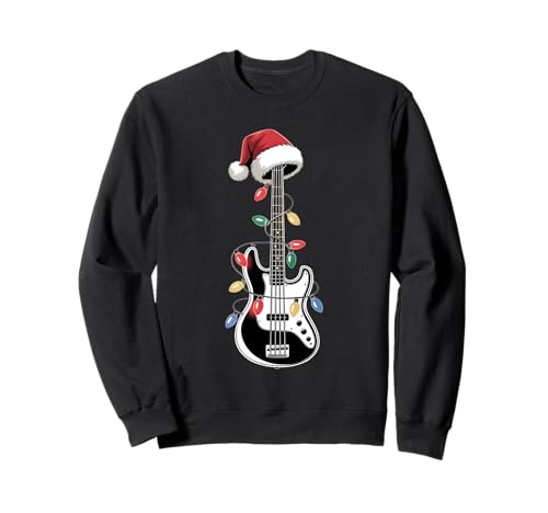 Gitarre Weihnachtsmann Weihnachtsbeleuchtung Bassist Gitarristen Musik Männer Sweatshirt von Guitar Player Christmas Musician Pajamas For Xmas