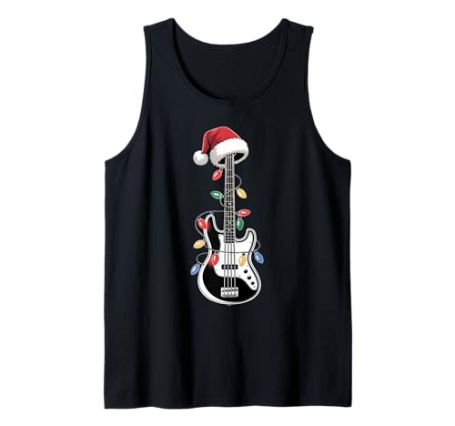 Gitarre Weihnachtsmann Weihnachtsbeleuchtung Bassist Gitarristen Musik Männer Tank Top von Guitar Player Christmas Musician Pajamas For Xmas