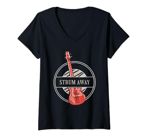 Damen Strum Away Retro-Gitarrenspieler, Geschenk T-Shirt mit V-Ausschnitt von Guitar Player Designs Shirt Merch & Co.