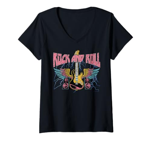 Damen Rock and Roll Gitarrenspieler Musiker T-Shirt mit V-Ausschnitt von Guitar Retro lovers