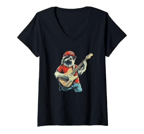 Damen Faultier zerkleinert die Saiten für Musik- und Gitarrenliebhaber T-Shirt mit V-Ausschnitt Damen Faultier zerkleinert die Saiten für Musik- und Gitarrenliebhaber T-Shirt mit V-Ausschnitt von Guitar Sloth