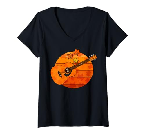 Damen Herbst Akustikgitarre, Gitarrist T-Shirt mit V-Ausschnitt Damen Herbst Akustikgitarre, Gitarrist T-Shirt mit V-Ausschnitt von Guitar Teacher Fall Guitarist Autumn By DoodleRob