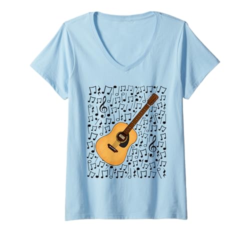 Damen Akustikgitarre, Musiknoten, Gitarrist T-Shirt mit V-Ausschnitt Damen Akustikgitarre, Musiknoten, Gitarrist T-Shirt mit V-Ausschnitt von Guitar Teacher Guitarist Sheet Music By DoodleRob