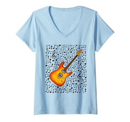 Damen Elektrische Gitarre, Musiknoten, Gitarrist T-Shirt mit V-Ausschnitt Damen Elektrische Gitarre, Musiknoten, Gitarrist T-Shirt mit V-Ausschnitt von Guitar Teacher Guitarist Sheet Music By DoodleRob