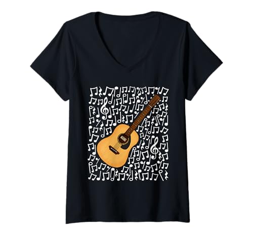 Damen Akustikgitarre Musiknoten Gitarrist Songwriter T-Shirt mit V-Ausschnitt Damen Akustikgitarre Musiknoten Gitarrist Songwriter T-Shirt mit V-Ausschnitt von Guitar Teacher Notation Guitarist By DoodleRob