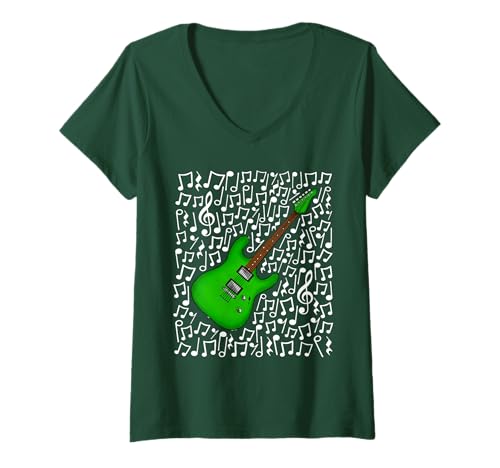 Damen E-Gitarre Musiknoten Gitarrist (Grün) T-Shirt mit V-Ausschnitt von Guitar Teacher Notation Guitarist By DoodleRob