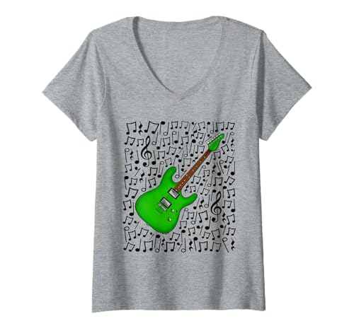 Damen E-Gitarre Musiknoten Gitarrist (Grün) T-Shirt mit V-Ausschnitt von Guitar Teacher Notation Guitarist By DoodleRob