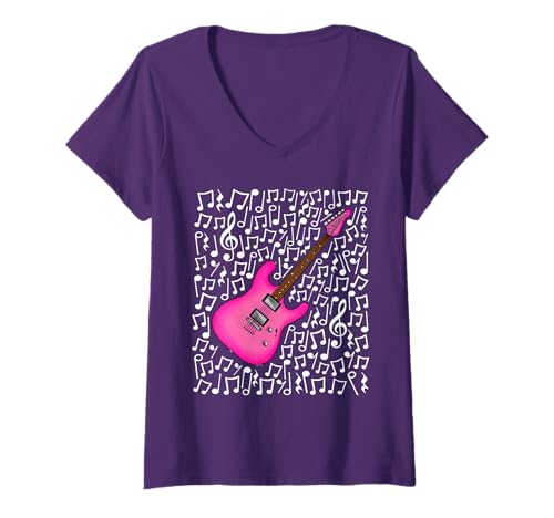 Damen E-Gitarre Musiknoten Gitarrist (Pink) T-Shirt mit V-Ausschnitt von Guitar Teacher Notation Guitarist By DoodleRob