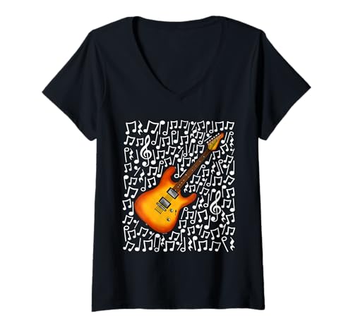 Damen E-Gitarre Musiknoten Gitarrist Musiklehrer T-Shirt mit V-Ausschnitt Damen E-Gitarre Musiknoten Gitarrist Musiklehrer T-Shirt mit V-Ausschnitt von Guitar Teacher Notation Guitarist By DoodleRob