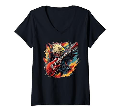 Damen Cooles Gitarren Adler Kostüm für Rock'n Roll Jungen und Mädchen T-Shirt mit V-Ausschnitt Damen Cooles Gitarren Adler Kostüm für Rock'n Roll Jungen und Mädchen T-Shirt mit V-Ausschnitt von Guitar eagle