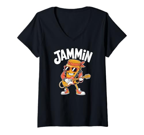 Damen Jammin-Gitarrist Cool Rock Vibes T-Shirt mit V-Ausschnitt von Guitarist Jammin Rock N Roll Fun Vibes