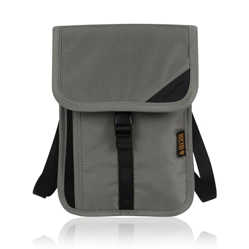 Guittly Brustbeutel mit RFID Schutz, Brustbeutel Herren Damen, Wasserdicht Reisegeldbeutel mit Verstellbarem Halsriemen für Smartphone Reise-Dokumente Passport Bargeld Karten und Schlüssel (Grau) von Guittly