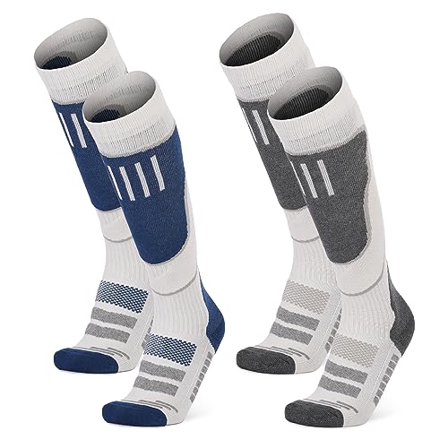 Gukasxi 2 PAAR Merinowolle Skisocken, Warme Wintersocken aus Merino Wolle Thermische Gepolsterte Kniestrümpfe Wintersocken für Skifahren, Snowboarden, Outdoor Wintersport (weiß) von Gukasxi