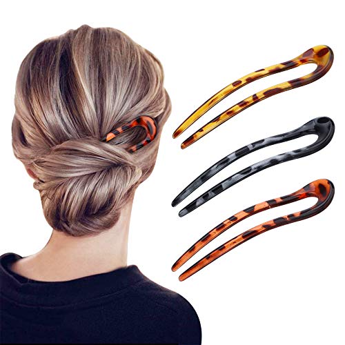 Gukasxi 3 Stück U-förmige Haarnadeln Haarnadel-Stick French Style U-förmige Haarspangen U-förmige Kopfschmuck Haarnadeln Gabel für Frauen Mädchen, Haarstyling-Zubehör - 3 Arten von Gukasxi