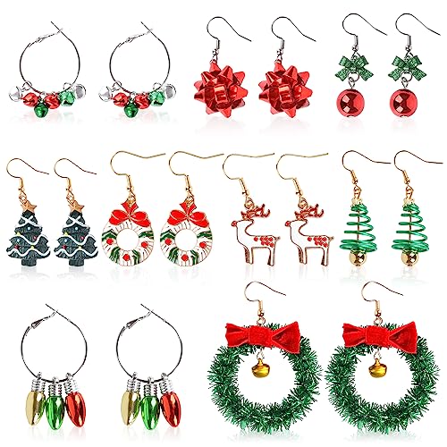 Gukasxi 9 Paar Ohrringe Weihnachten Damen Ohrringe Hängend Weihnachten Baumeln Ohrringe Set Weihnachtsohrringe Damen Weihnachts Ohrringe Set von Gukasxi