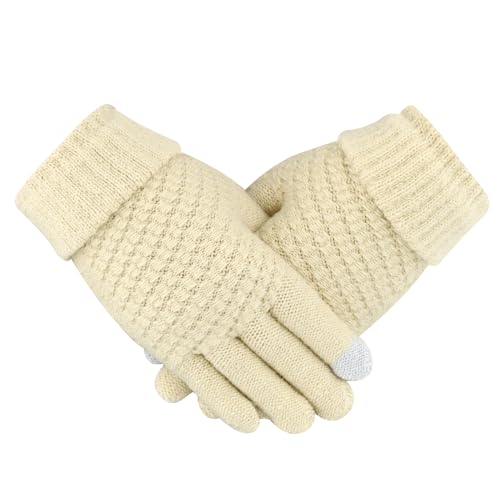 Gukasxi Gestrickte Thermo Handschuhe für Damen, Touchscreen Winterhandschuhe, Dickes Fleece Gefüttert Gestrickte Fäustlinge Handschuhe, Winddicht Warmhalten (Beige) von Gukasxi