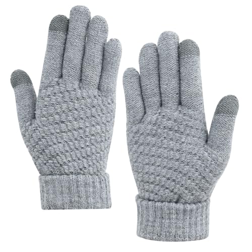 Gukasxi Gestrickte Thermo Handschuhe für Damen, Touchscreen Winterhandschuhe, Dickes Fleece Gefüttert Gestrickte Fäustlinge Handschuhe, Winddicht Warmhalten (Grau) von Gukasxi