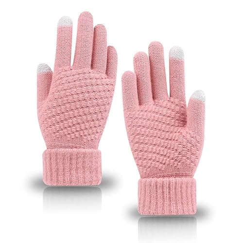 Gukasxi Gestrickte Thermo Handschuhe für Damen, Touchscreen Winterhandschuhe, Dickes Fleece Gefüttert Gestrickte Fäustlinge Handschuhe, Winddicht Warmhalten (Rosa) von Gukasxi