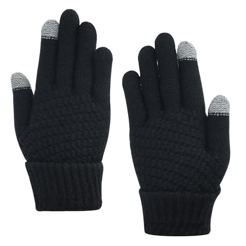 Gukasxi Gestrickte Thermo Handschuhe für Damen, Touchscreen Winterhandschuhe, Dickes Fleece Gefüttert Gestrickte Fäustlinge Handschuhe, Winddicht Warmhalten (Schwarz) von Gukasxi