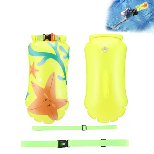 Schwimmboje Kinder, Gukasxi Schwimmboje Trockensack Swim Bubble Schwimm Boje Aufblasbar für Erwachsene Kinder Open Water und Triathlon, Gut Sichtbarer am See Pool (Grün Gelb) von Gukasxi