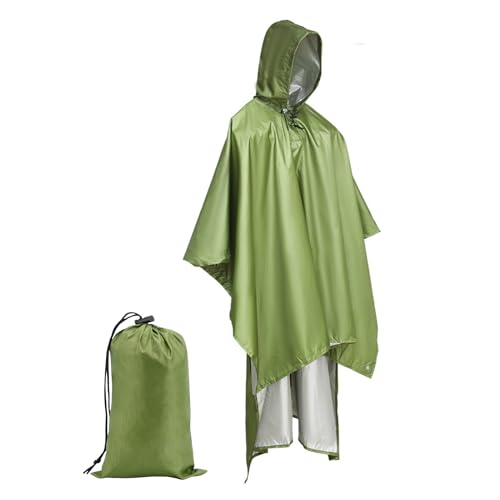 Wasserdichter Regenponcho Multifunktional Regenmantel Regenjacke Grün Regencape Damen Herren 3 in 1 Regen Poncho Wiederverwendbar Regenmantel mit Kapuze/Markise/Bodenmatte für Camping Wandern Picknick von Gukasxi