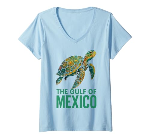 Damen Meeresschildkröte im Golf von Mexiko T-Shirt mit V-Ausschnitt Damen Meeresschildkröte im Golf von Mexiko T-Shirt mit V-Ausschnitt von Gulf Of Mexico Est 1550 Apparel Gifts