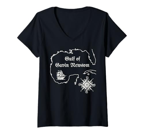 Damen Vintage Piratenkarte Golf von Gavin Newsom für Präsident 2028 T-Shirt mit V-Ausschnitt Damen Vintage Piratenkarte Golf von Gavin Newsom für Präsident 2028 T-Shirt mit V-Ausschnitt von Gulf of Gavin Newsom Funny Tees & Gifts For Fans
