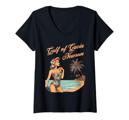 Damen Vintage Poster Gulf of Gavin Newsom California USA Lustig T-Shirt mit V-Ausschnitt Damen Vintage Poster Gulf of Gavin Newsom California USA Lustig T-Shirt mit V-Ausschnitt von Gulf of Gavin Newsom Funny Tees & Gifts For Fans