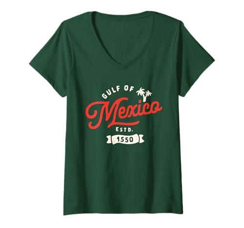 Damen Golf von Mexiko Estd. 1550 Mexikanischer Unabhängigkeitstag T-Shirt mit V-Ausschnitt Damen Golf von Mexiko Estd. 1550 Mexikanischer Unabhängigkeitstag T-Shirt mit V-Ausschnitt von Gulf of Mexico 1550 Retro Mexican Heritage Gifts