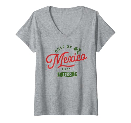 Damen Golf von Mexiko Estd. 1550 Mexikanischer Unabhängigkeitstag T-Shirt mit V-Ausschnitt Damen Golf von Mexiko Estd. 1550 Mexikanischer Unabhängigkeitstag T-Shirt mit V-Ausschnitt von Gulf of Mexico 1550 Retro Mexican Heritage Gifts
